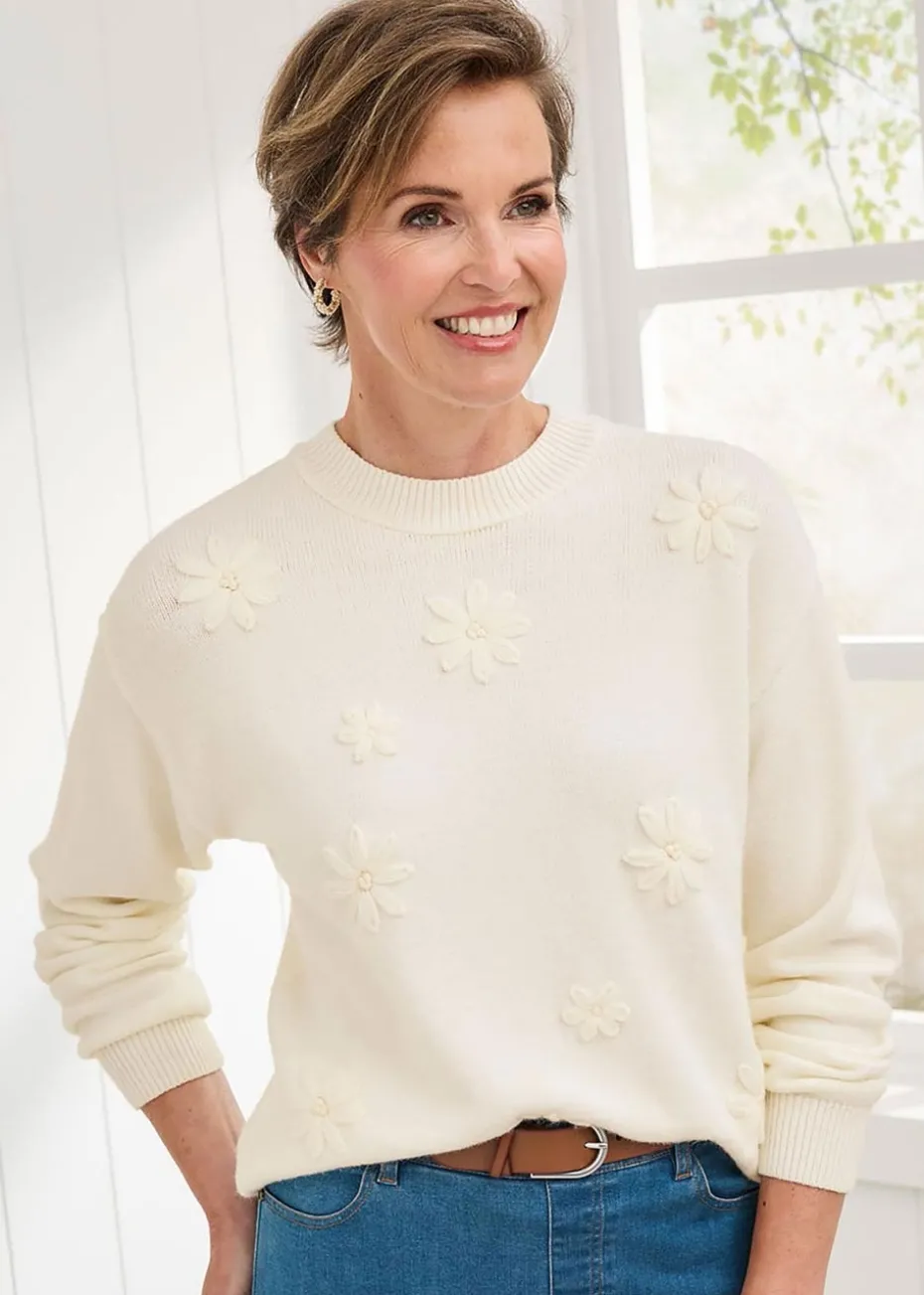 Cotton Traders Ivory Embroidered Jumper