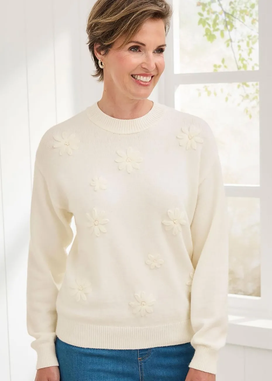Cotton Traders Ivory Embroidered Jumper