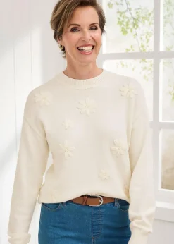 Cotton Traders Ivory Embroidered Jumper