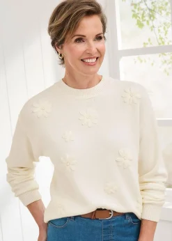Cotton Traders Ivory Embroidered Jumper