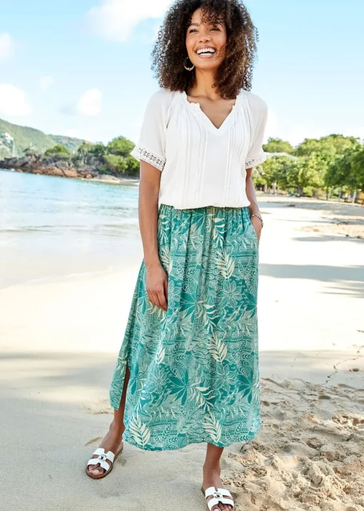 Cotton Traders Ivory Lace Detail Crinkle Top