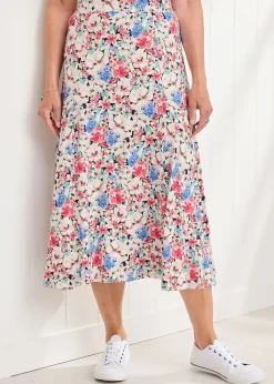 Cotton Traders Ivory Pull-On Jersey Midi Skirt