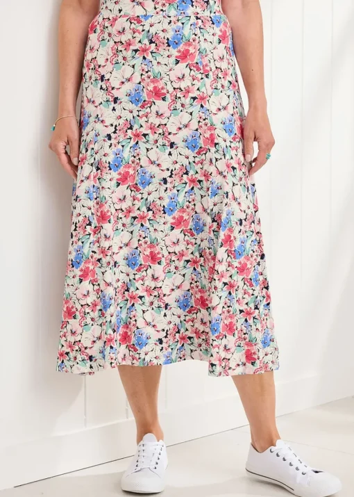 Cotton Traders Ivory Pull-On Jersey Midi Skirt