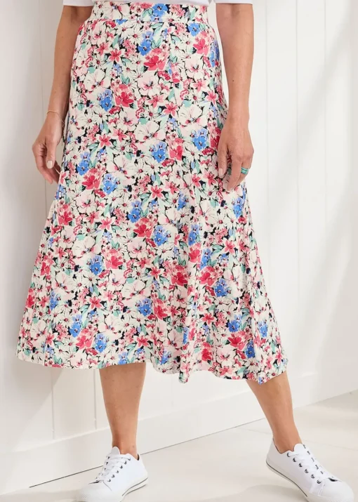 Cotton Traders Ivory Pull-On Jersey Midi Skirt