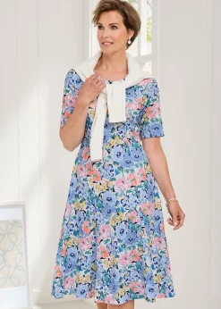 Cotton Traders Ivory Textured Jersey Midi Dress