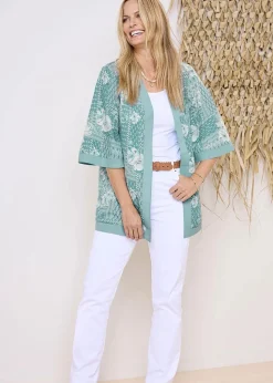 Cotton Traders Jade Green Printed Kimono