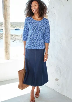 Cotton Traders Lavender Print Bubble Hem Top