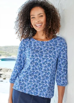 Cotton Traders Lavender Print Bubble Hem Top