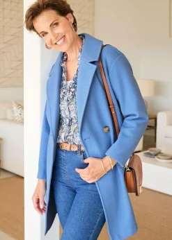 Cotton Traders Lavender Wool-Look Unlined Double-Breasted Coat