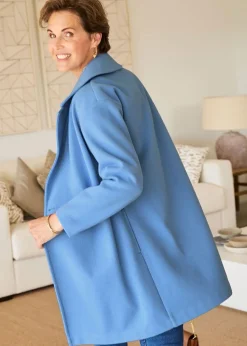 Cotton Traders Lavender Wool-Look Unlined Double-Breasted Coat