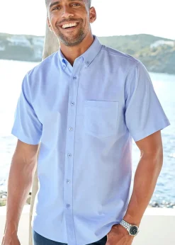 Cotton Traders Light Blue Short Sleeve Oxford Shirt