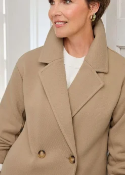 Cotton Traders Light Camel Wool-Look Unlined Double-Breasted Coat