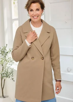 Cotton Traders Light Camel Wool-Look Unlined Double-Breasted Coat