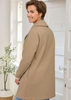 Cotton Traders Light Camel Wool-Look Unlined Double-Breasted Coat