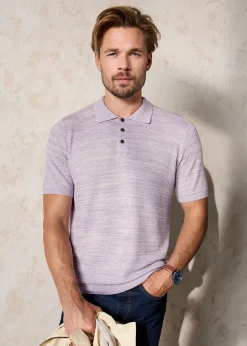 Cotton Traders Light Crocus Super-Soft Short Sleeve Textured Knitted Polo