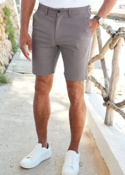 Cotton Traders Light Grey Flat Front Stretch Chino Shorts