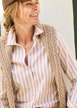 Cotton Traders Light Taupe Stripe Oxford Shirt