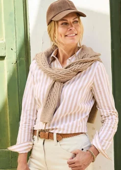 Cotton Traders Light Taupe Stripe Oxford Shirt
