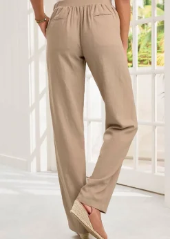 Cotton Traders Light Taupe Linen-Blend Straight Leg Trousers