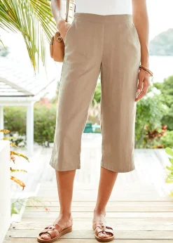 Cotton Traders Light Taupe Linen-Blend Crop Trousers