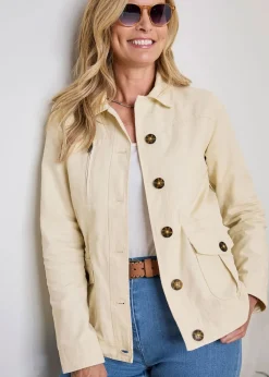 Cotton Traders Linen Cotton Cargo Jacket with Pockets