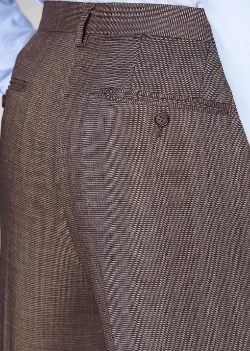 Cotton Traders Linen Flat Front Stretch Smart Check Trousers