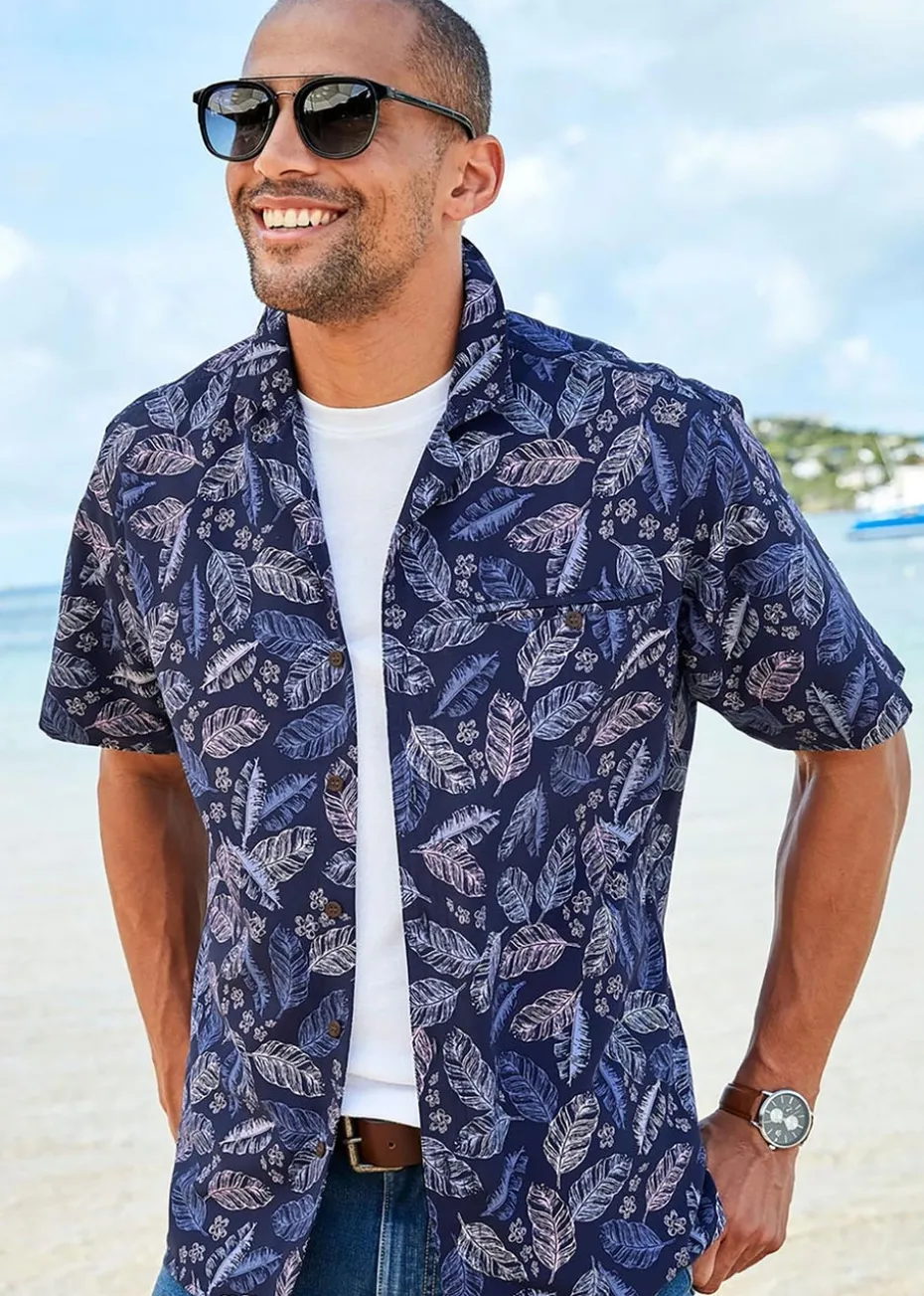 Cotton Traders Midnight Blue Short Sleeve Summer Print Soft Touch Print Shirt