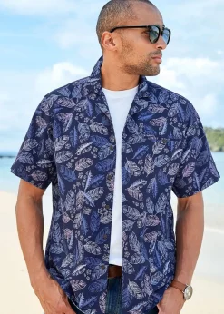 Cotton Traders Midnight Blue Short Sleeve Summer Print Soft Touch Print Shirt