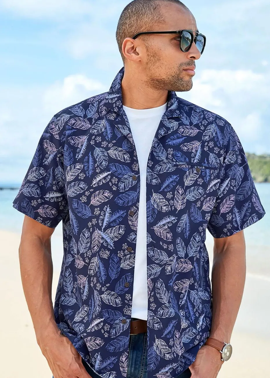 Cotton Traders Midnight Blue Short Sleeve Summer Print Soft Touch Print Shirt