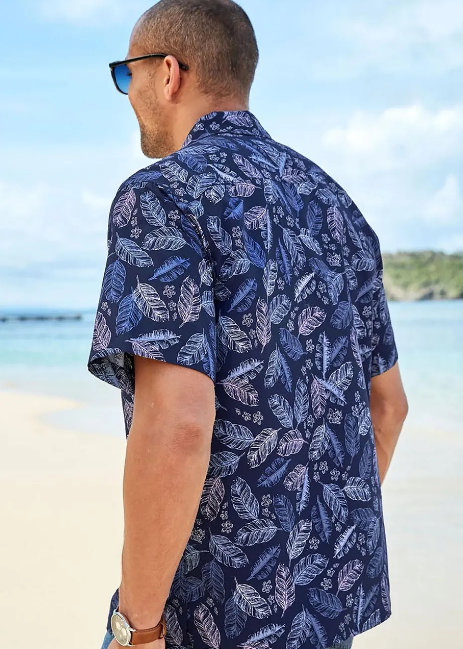 Cotton Traders Midnight Blue Short Sleeve Summer Print Soft Touch Print Shirt