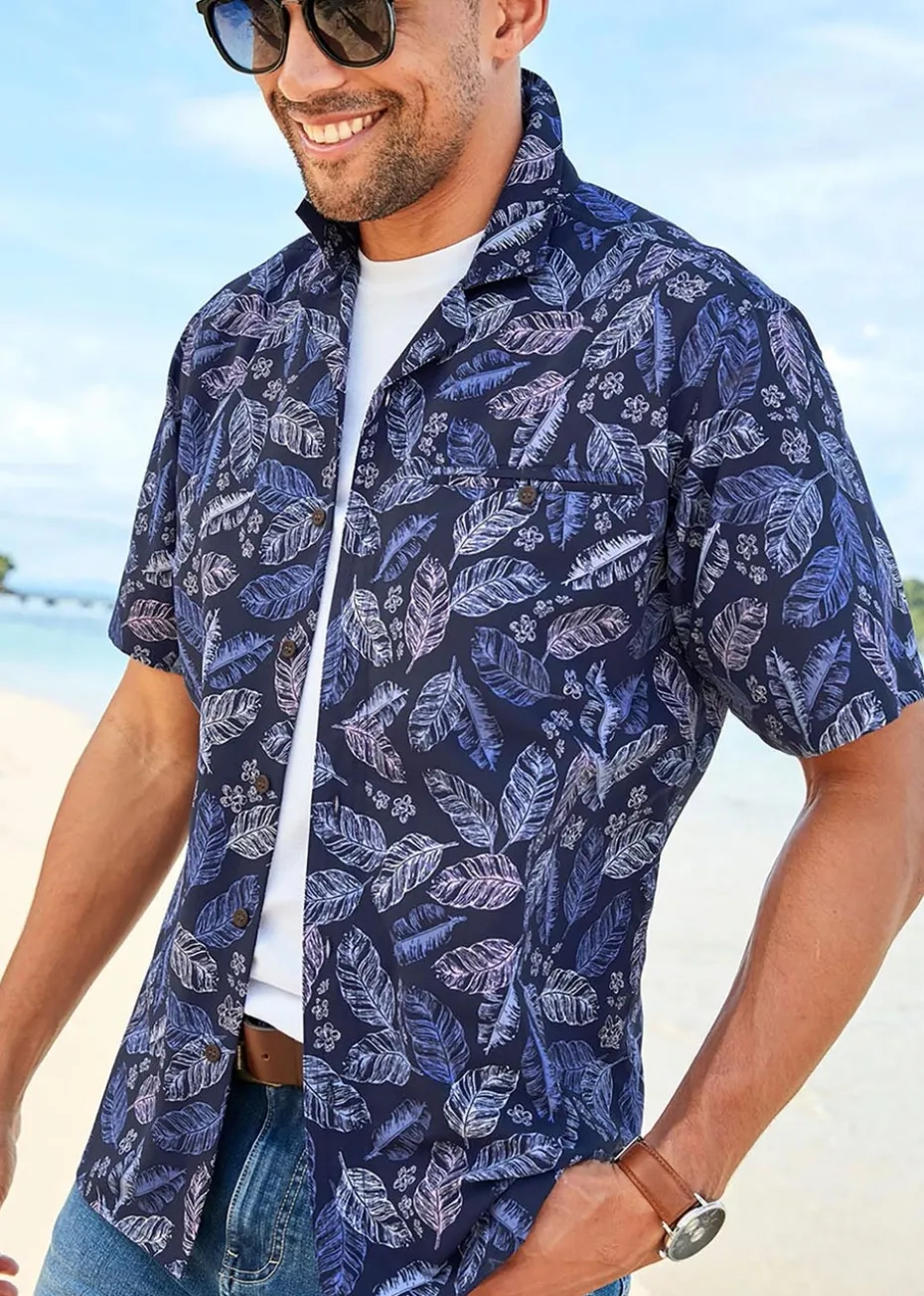 Cotton Traders Midnight Blue Short Sleeve Summer Print Soft Touch Print Shirt