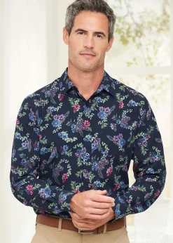 Cotton Traders Midnight Long Sleeve Soft Touch Print Shirt