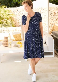 Cotton Traders Midnight Printed Stretch Jersey Midi Dress
