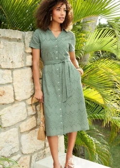 Cotton Traders Mint Broiderie Dress