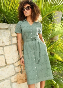 Cotton Traders Mint Broiderie Dress