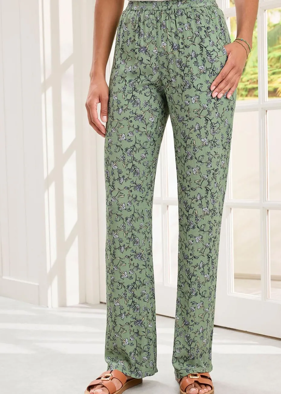 Cotton Traders Mint Pull On Printed Crinkle Trousers