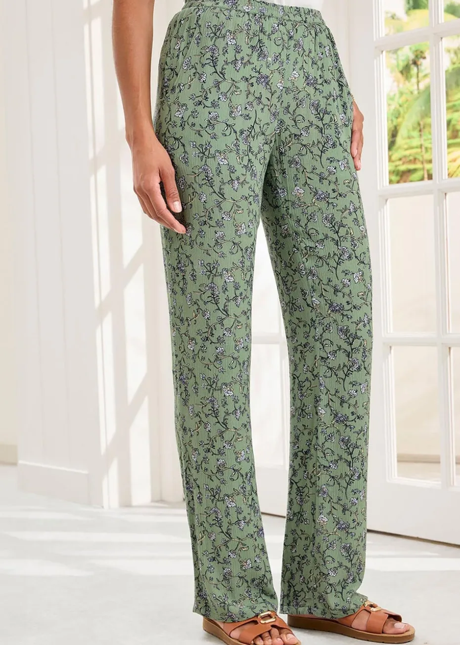 Cotton Traders Mint Pull On Printed Crinkle Trousers