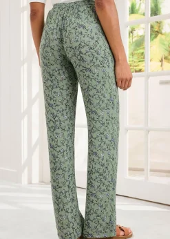 Cotton Traders Mint Pull On Printed Crinkle Trousers