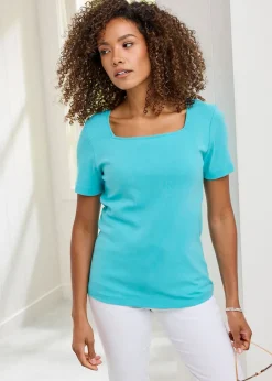 Cotton Traders Mint Wrinkle Free Short Sleeve Square Neck Top