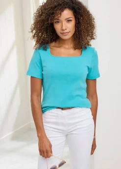 Cotton Traders Mint Wrinkle Free Short Sleeve Square Neck Top
