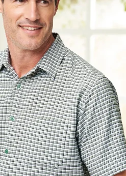 Cotton Traders Misty Green Short Sleeve Soft Touch Yarn-Dyed Shirt