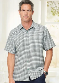 Cotton Traders Misty Green Short Sleeve Soft Touch Yarn-Dyed Shirt
