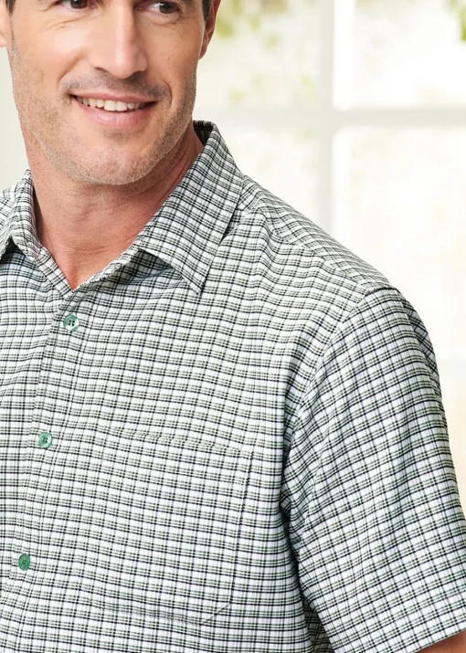Cotton Traders Misty Green Short Sleeve Soft Touch Yarn-Dyed Shirt