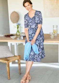 Cotton Traders Navy Burnout Jersey Midi Dress