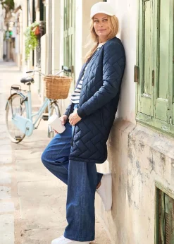 Cotton Traders Navy Collarless Quilted Jacket