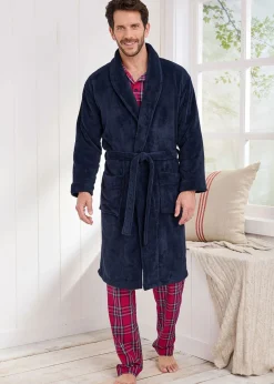 Cotton Traders Navy Fleece Dressing Gown