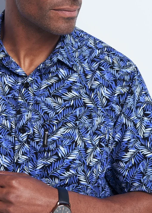 Cotton Traders Navy Guinness Short Sleeve Soft Touch Leaf Print Shirt