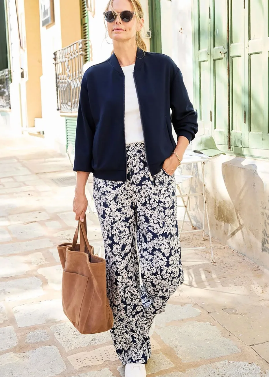 Cotton Traders Navy Jersey Bomber Jacket