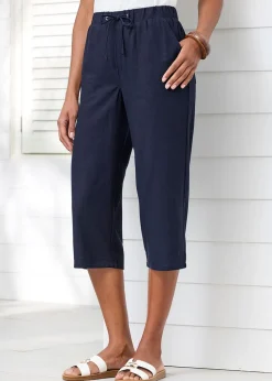 Cotton Traders Navy Linen-Blend Relaxed Fit Crop Trousers