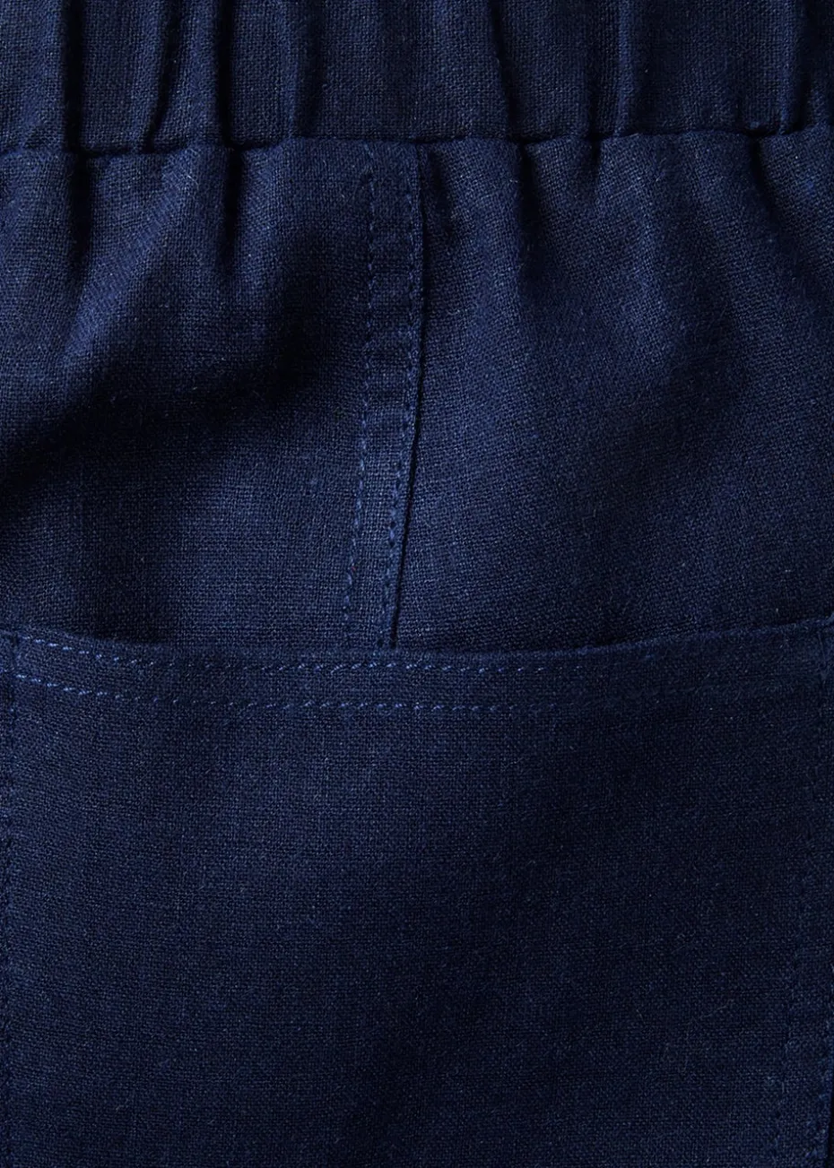Cotton Traders Navy Linen-Blend Relaxed Fit Trousers